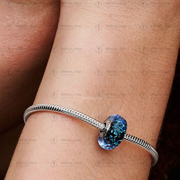 Pandora Wavy Dark Blue Murano Glass Ocean Charm|Pendant - Picture 2 of 2